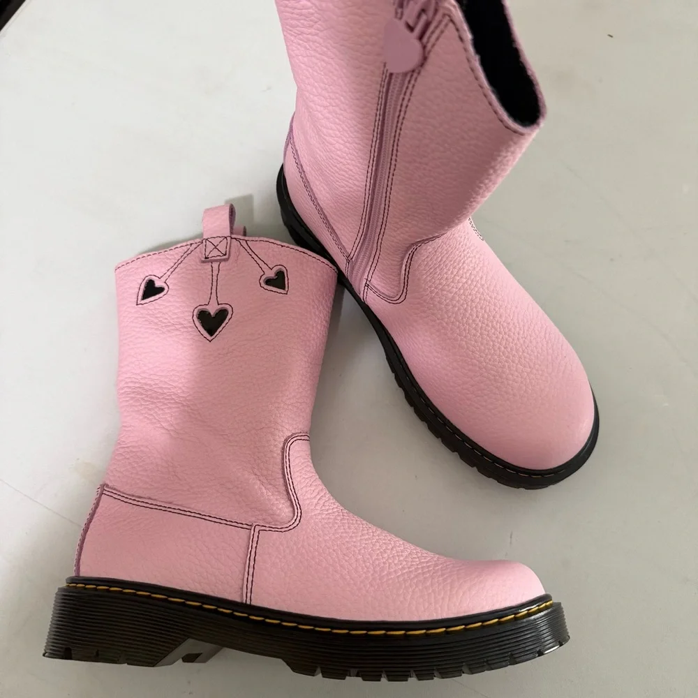 Dr. Martens Pink Leather Heart P-O Boot Cowboy Western NEW NWT